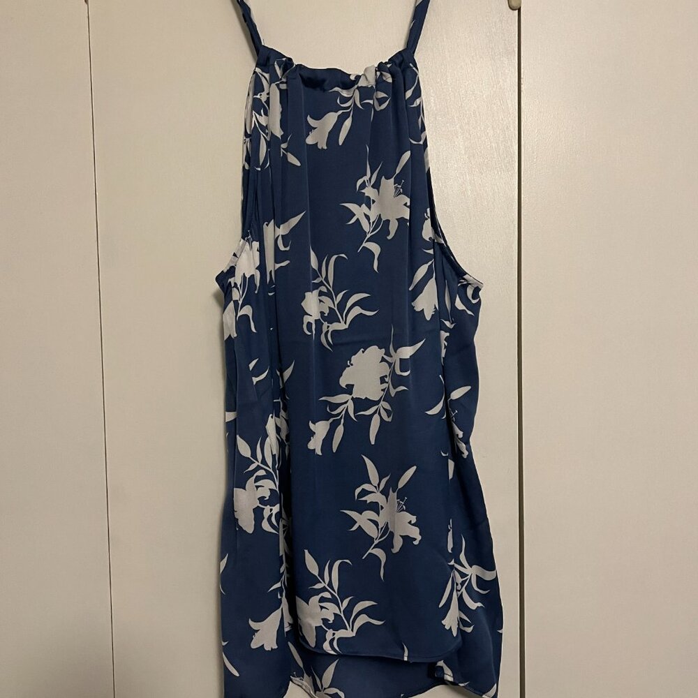 41 Hawthorn Meredith Halter Washable Silk Blouse, Blue, Size L, NWT